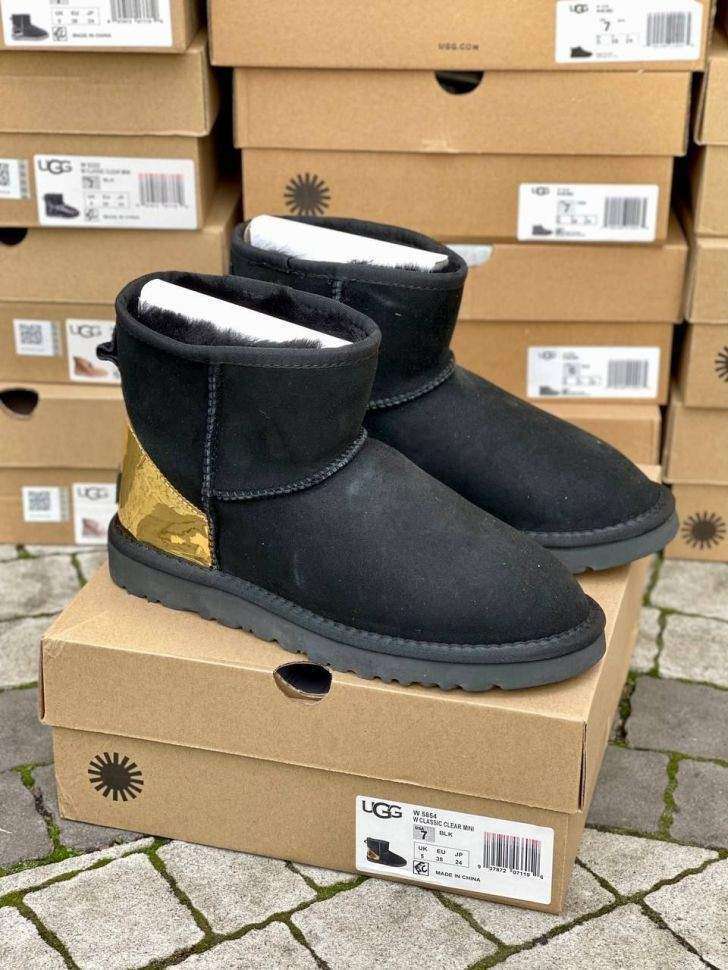Жіночі UGG Міні Чорні Замша з Золототим Напиленням Mini Black Gold Metallic Suede — фото 6