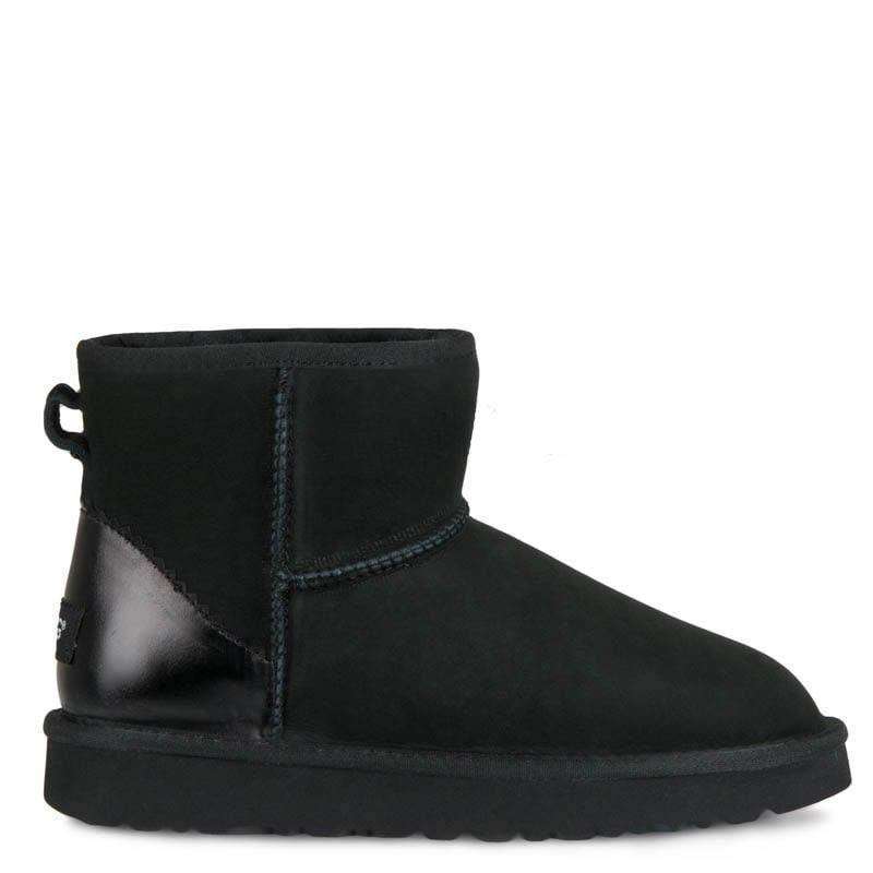 Жіночі UGG Міні Чорні Замша Металлік Лак Пятка Classic Mini Black Metallic