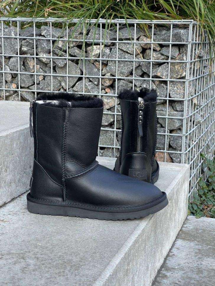 Жіночі UGG Шкіряні Чорні Середні з Змійкою Australia Black Leather Zipper — фото 8