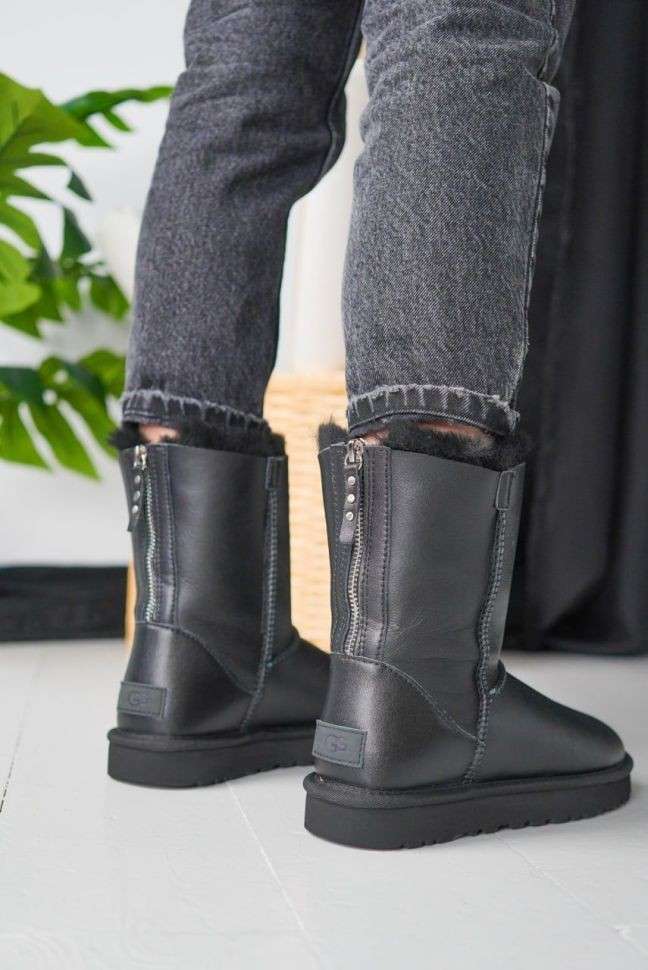 Жіночі UGG Шкіряні Чорні Середні з Змійкою Australia Black Leather Zipper — фото 9