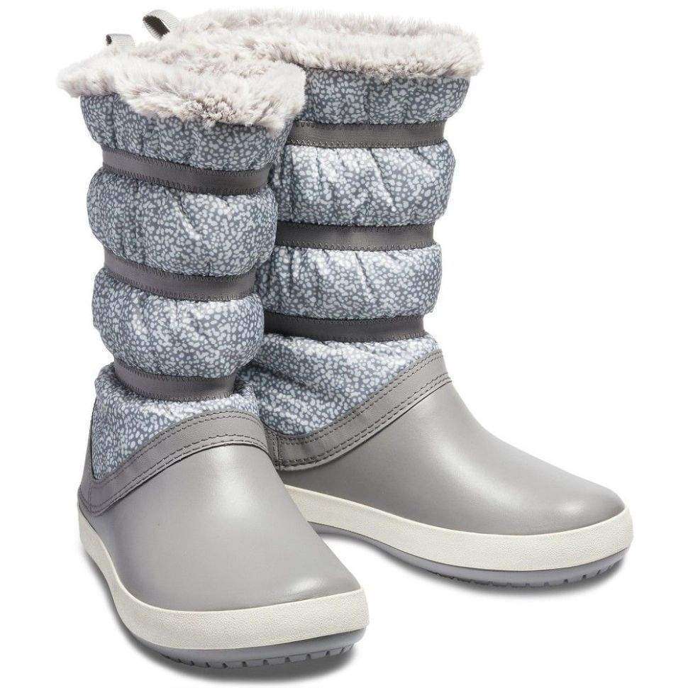 Зимние сапоги женские серые Crocs crocband winter boot Dots/Smoke — фото 1