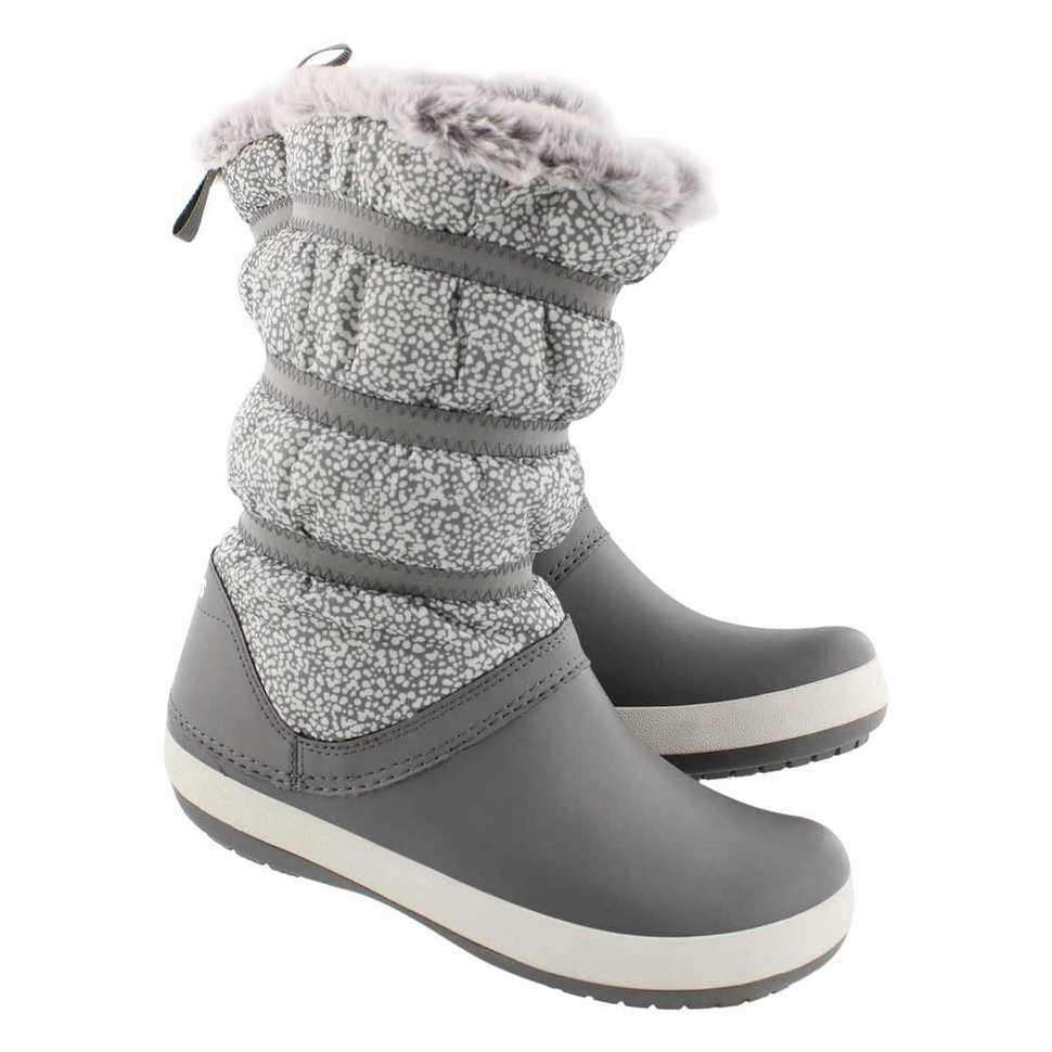 Зимние сапоги женские серые Crocs crocband winter boot Dots/Smoke — фото 7