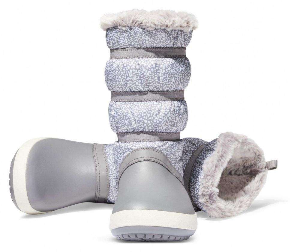 Зимние сапоги женские серые Crocs crocband winter boot Dots/Smoke — фото 8