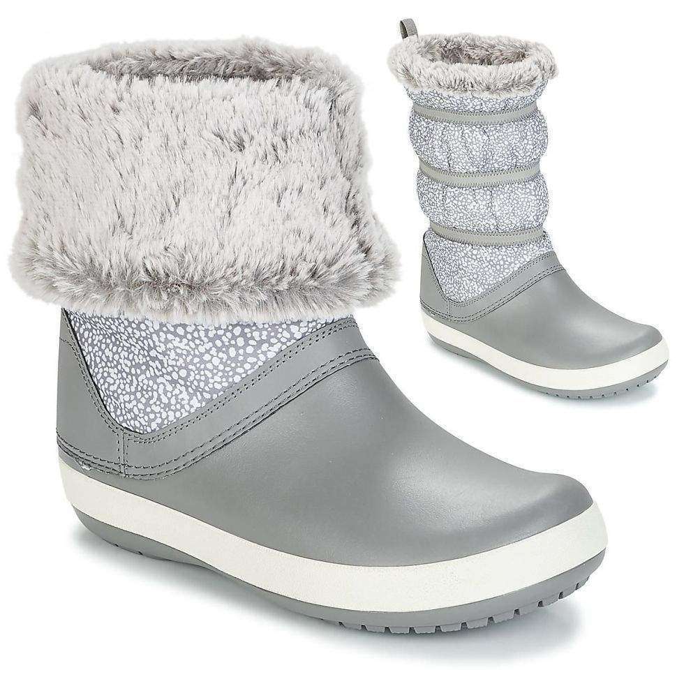 Зимние сапоги женские серые Crocs crocband winter boot Dots/Smoke — фото 9