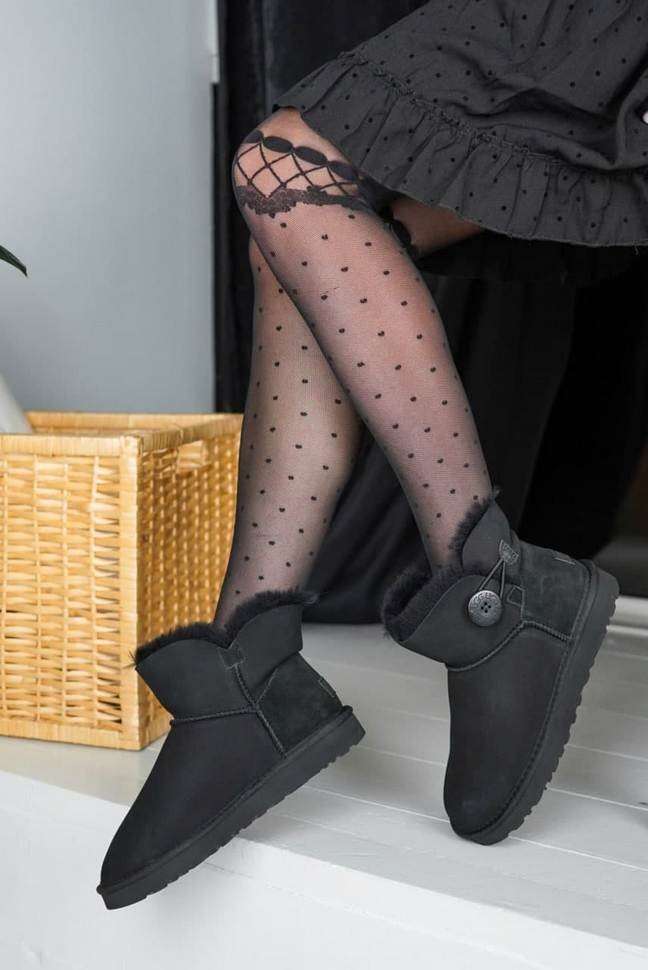 Жіночі UGG Чорні Замшеві з Гудзиком Mini Bailey Button Black Suede — фото 12