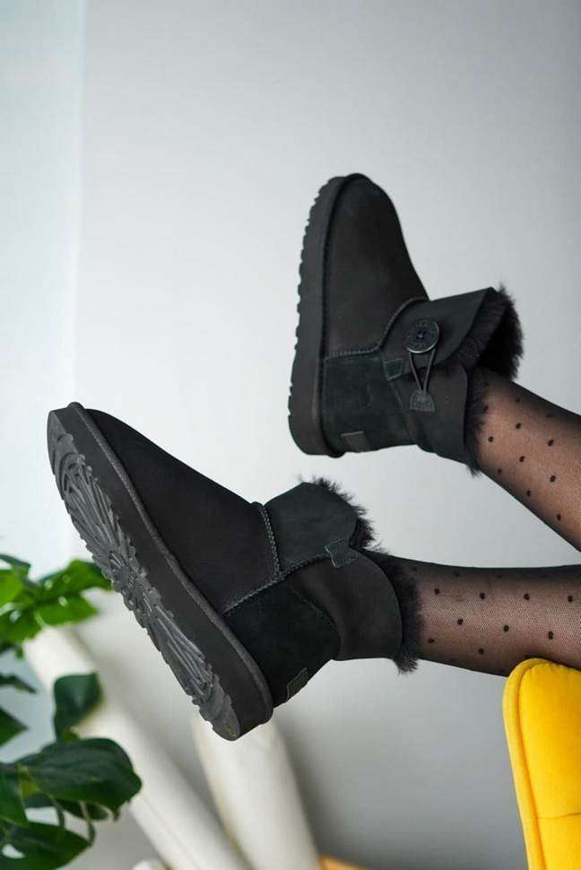 Жіночі UGG Чорні Замшеві з Гудзиком Mini Bailey Button Black Suede — фото 13