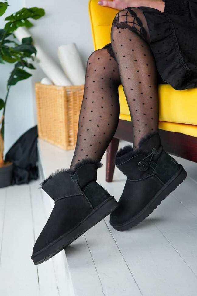 Жіночі UGG Чорні Замшеві з Гудзиком Mini Bailey Button Black Suede — фото 14