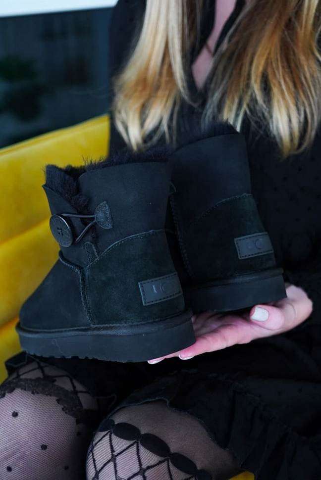 Жіночі UGG Чорні Замшеві з Гудзиком Mini Bailey Button Black Suede — фото 15