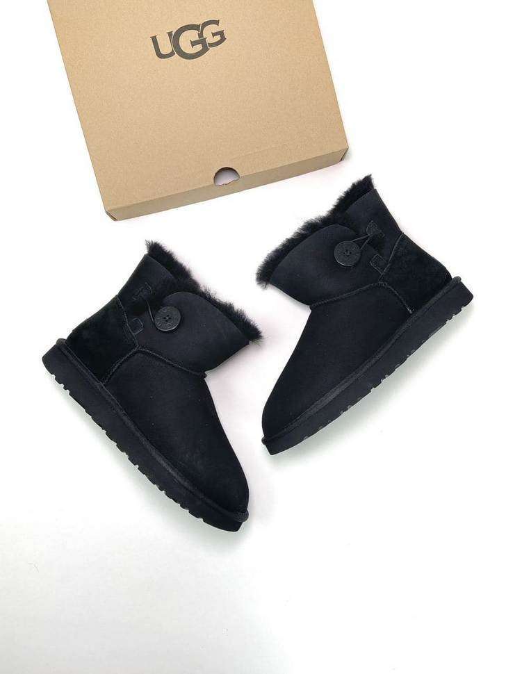 Жіночі UGG Чорні Замшеві з Гудзиком Mini Bailey Button Black Suede — фото 4