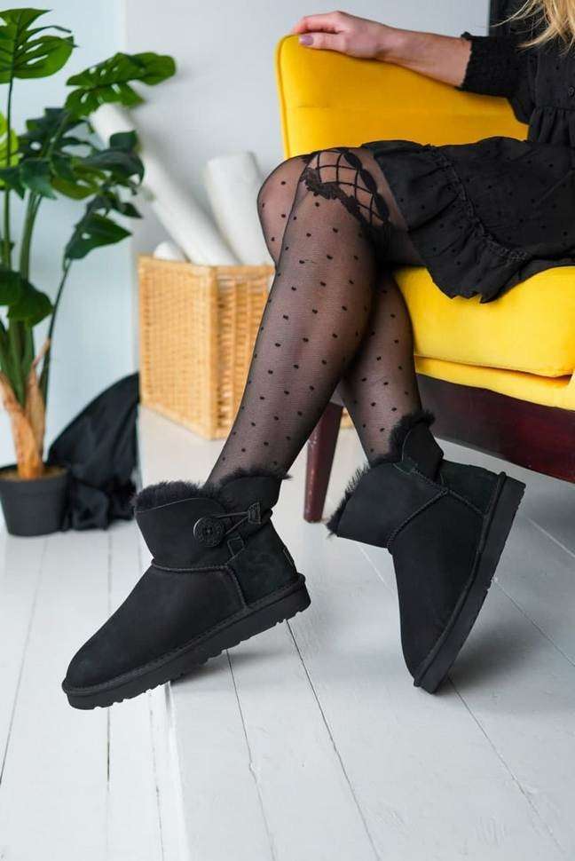 Жіночі UGG Чорні Замшеві з Гудзиком Mini Bailey Button Black Suede — фото 5