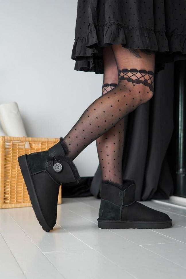 Жіночі UGG Чорні Замшеві з Гудзиком Mini Bailey Button Black Suede — фото 8