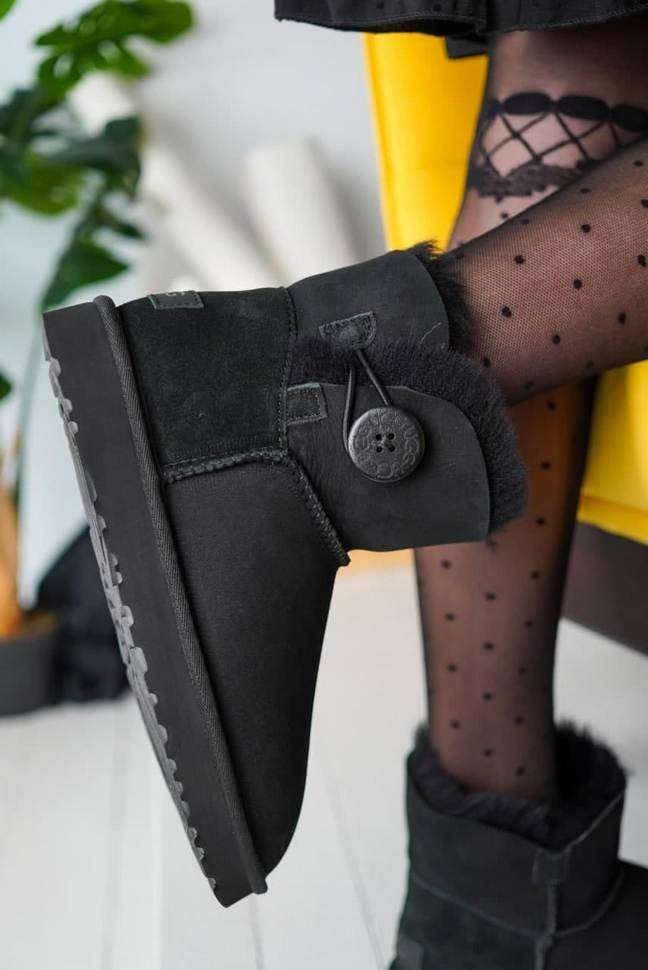 Жіночі UGG Чорні Замшеві з Гудзиком Mini Bailey Button Black Suede — фото 10
