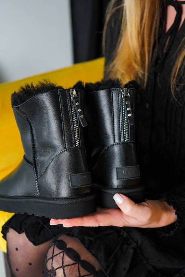 Жіночі UGG Міні Шкіряні з Змійкою Mini Australia Zip Black Leather — фото 13