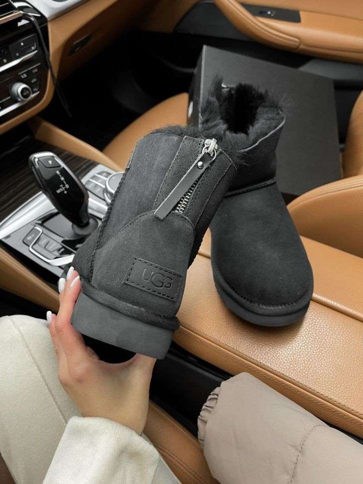 Жіночі UGG Чорні Замша Змійка Mini Zipper Black Suede Leather — фото 11
