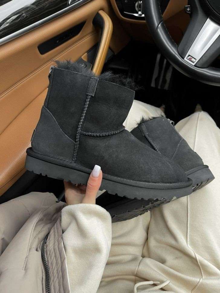 Жіночі UGG Чорні Замша Змійка Mini Zipper Black Suede Leather — фото 7