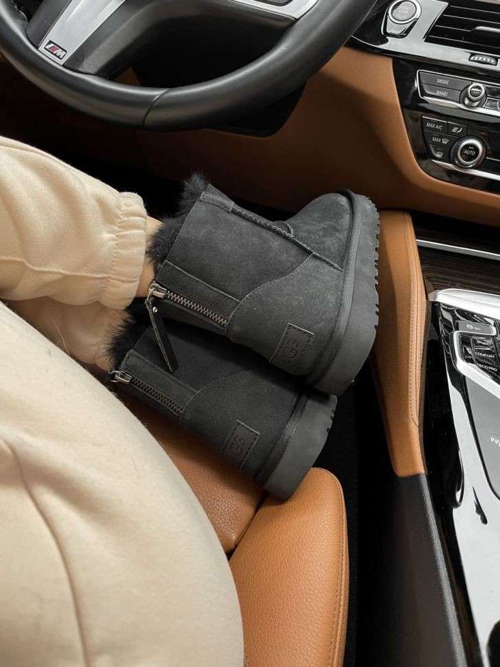 Жіночі UGG Чорні Замша Змійка Mini Zipper Black Suede Leather — фото 9
