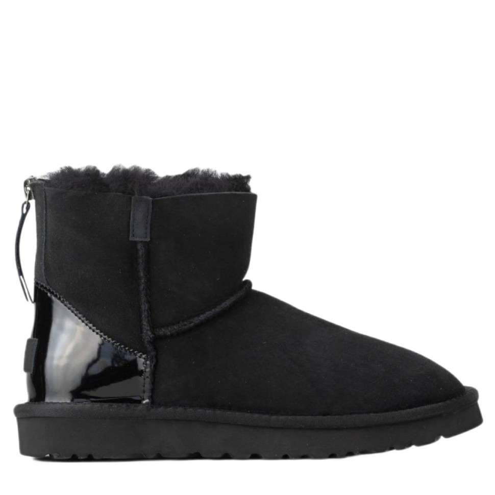 Жіночі UGG Міні Замша з Змійкою та Лак Пьятка Mini Australia Zip Black Suede — фото 1