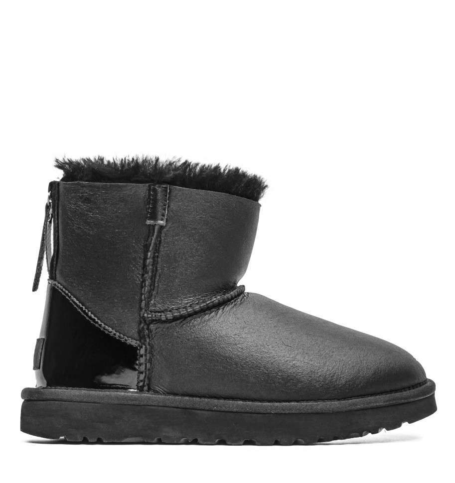 Жіночі UGG Міні Шкіряні з Змійкою та Лак Пьятка Mini Australia Zip Black Leather