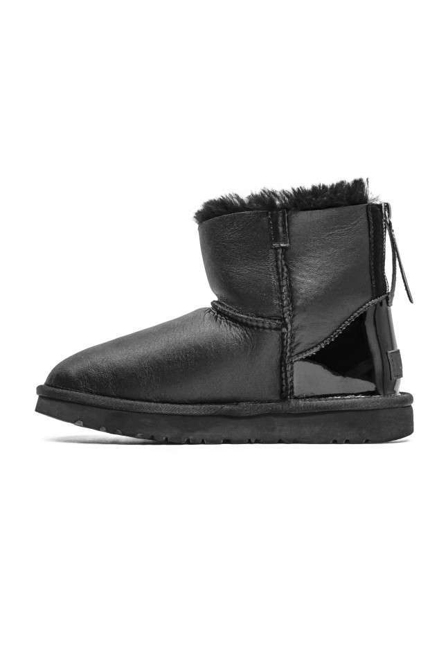 Жіночі UGG Міні Шкіряні з Змійкою та Лак Пьятка Mini Australia Zip Black Leather — фото 2