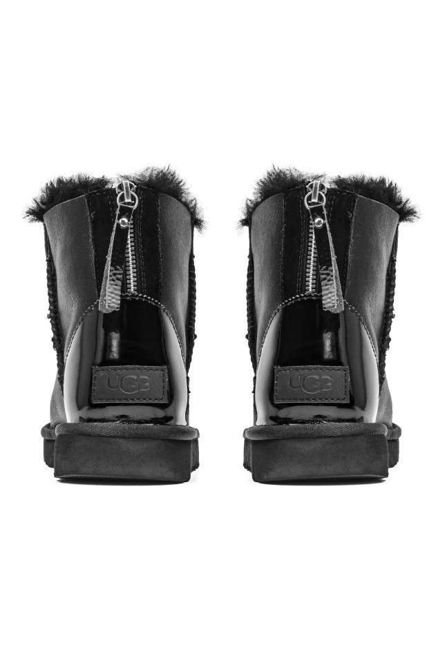 Жіночі UGG Міні Шкіряні з Змійкою та Лак Пьятка Mini Australia Zip Black Leather — фото 4