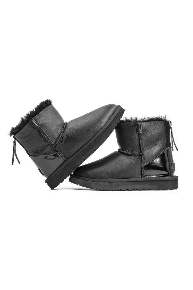 Жіночі UGG Міні Шкіряні з Змійкою та Лак Пьятка Mini Australia Zip Black Leather — фото 6