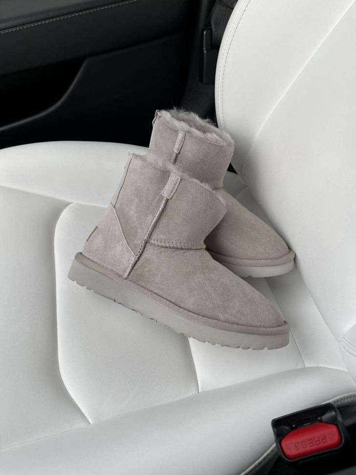 Жіночі UGG Міні Замш Світло Сірі Змійка та Лак Пьятка Mini Light Grey Suide Zipper — фото 10