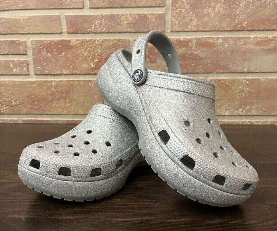 Жіночі Crocs Classic Clog Platform Glitter Silver — фото 2