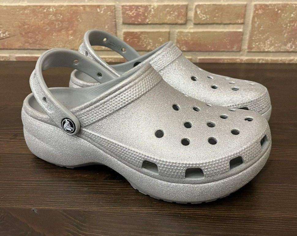 Жіночі Crocs Classic Clog Platform Glitter Silver — фото 3