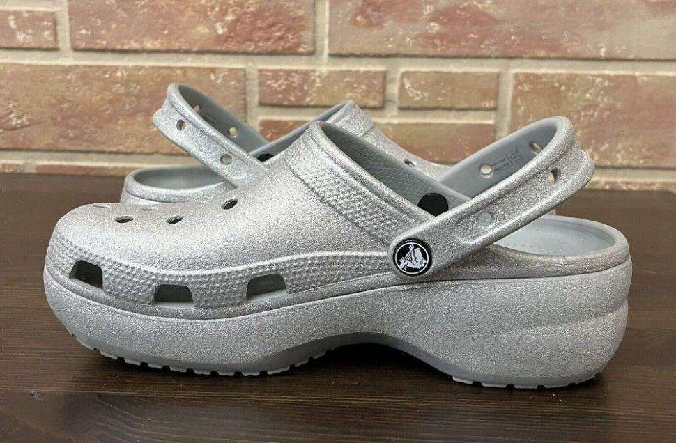Жіночі Crocs Classic Clog Platform Glitter Silver — фото 4