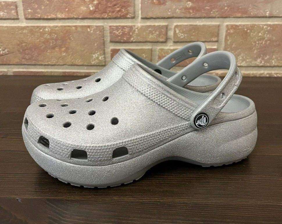 Жіночі Crocs Classic Clog Platform Glitter Silver — фото 9