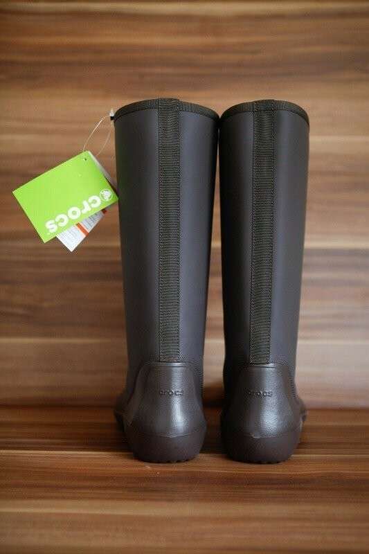 Жіночі гумові чоботи Crocs Rainfloe Tall Boot Espresso — фото 4