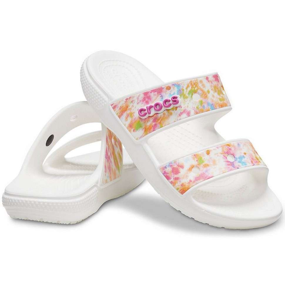 Жіночі шльопанці Crocs Classic Tiedye Graphic Sandal White — фото 1