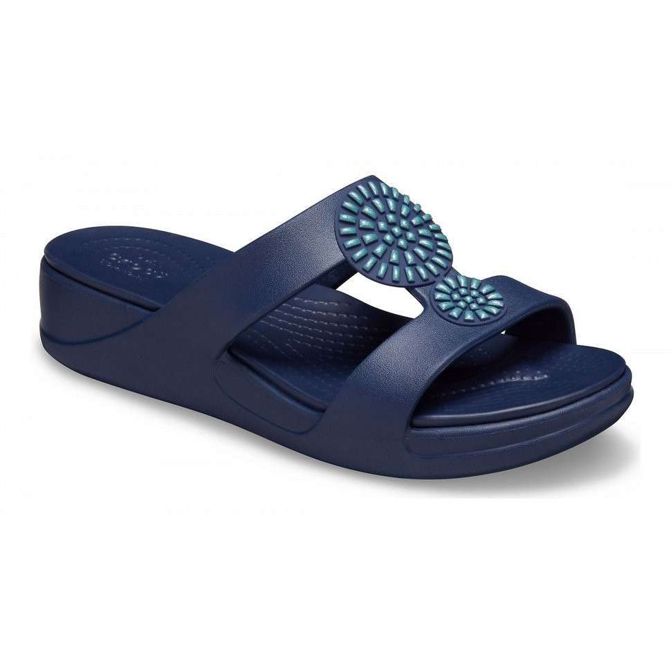 Жіночі шльопанці Crocs Monterey Diamante Slip-On Wedge Navy — фото 12