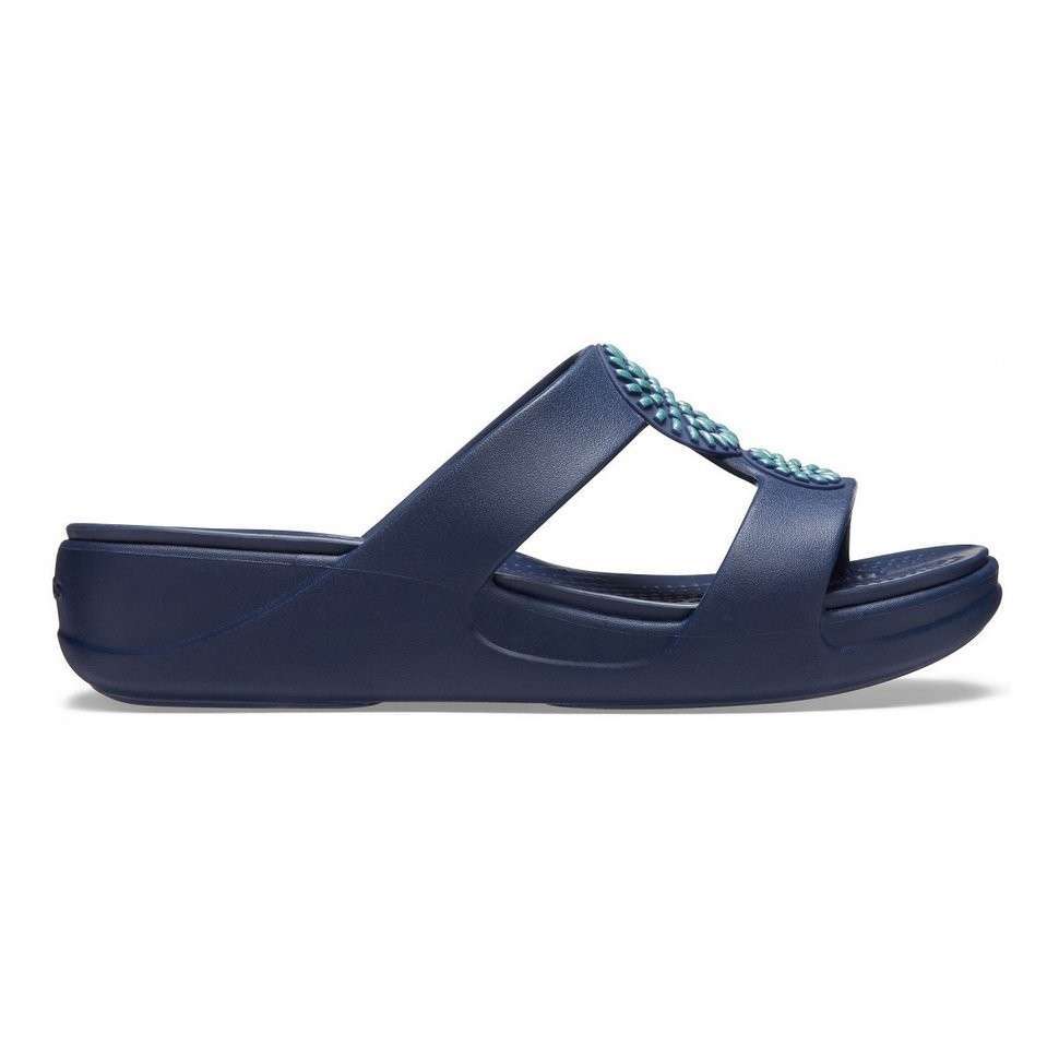 Жіночі шльопанці Crocs Monterey Diamante Slip-On Wedge Navy — фото 13