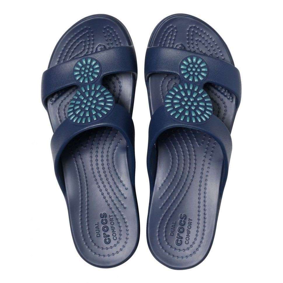 Жіночі шльопанці Crocs Monterey Diamante Slip-On Wedge Navy — фото 10