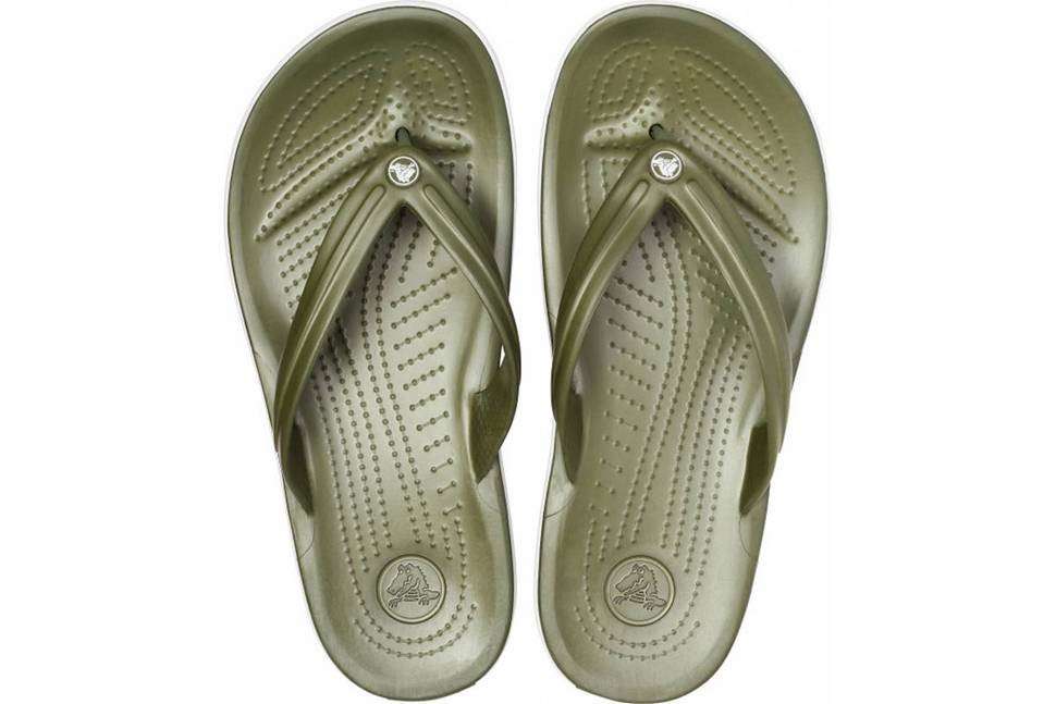 Crocs в'єтнамки Хакі Crocband Flip Flops Army Green/White — фото 4