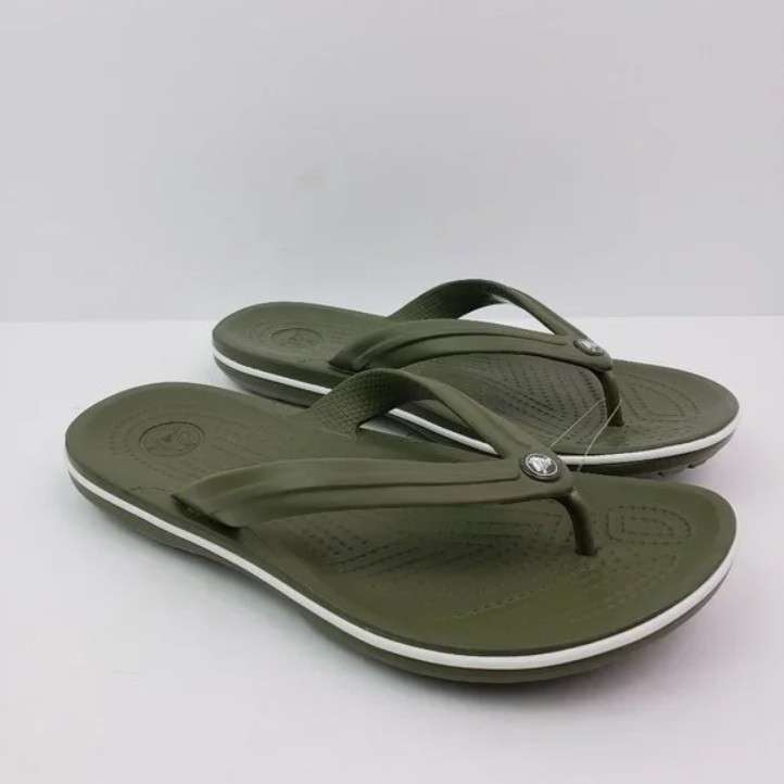 Crocs в'єтнамки Хакі Crocband Flip Flops Army Green/White — фото 7