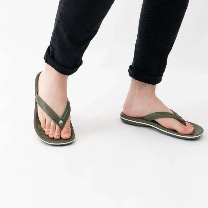 Crocs в'єтнамки Хакі Crocband Flip Flops Army Green/White — фото 9